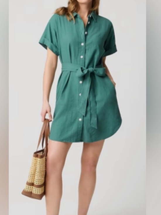 J. Crew Dresses & Skirts - J.Crew Linen-Blend Belted Mini Shirtdress In Kelly Green